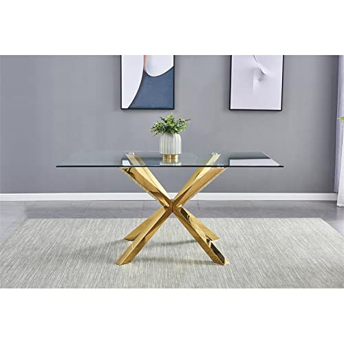 Best Quality Furniture 5PC Dining Set (1 Table + 4 Chairs), White, Gold