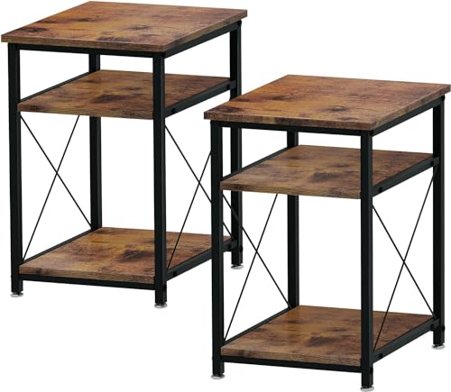 WOODYNLUX Modern Side Table Nightstands Set-of-2 End Table with Storage, Bedside Tables Night Stand with Shelf, Accent Rustic Coffee Table for Sofa, Couch, Bed, Living Room, Bedroom, Rustic