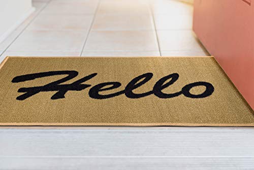 Machine Washable Hello Design Non-Slip Rubberback 2x3 Entry Doormats for Doorway, Entryway, Indoor Door Mat Front Door, Rugs For Entrance, 20" x 30", Beige