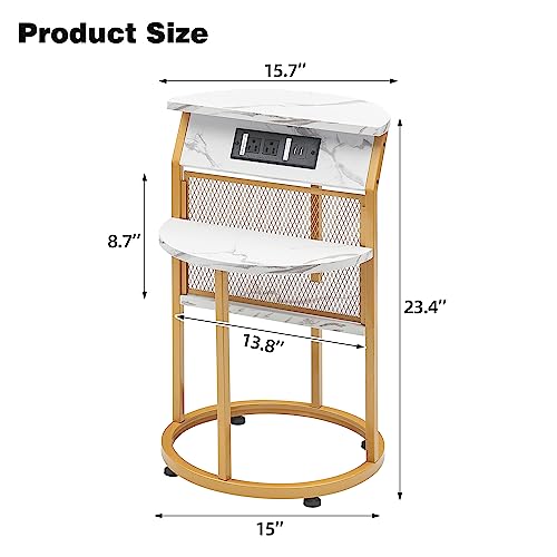 IDEALHOUSE Round End Table with Charging Station, Gold Side Table with USB Ports and Outlets, Sturdy Circle End Table for Living Room, Bedroom and Couch