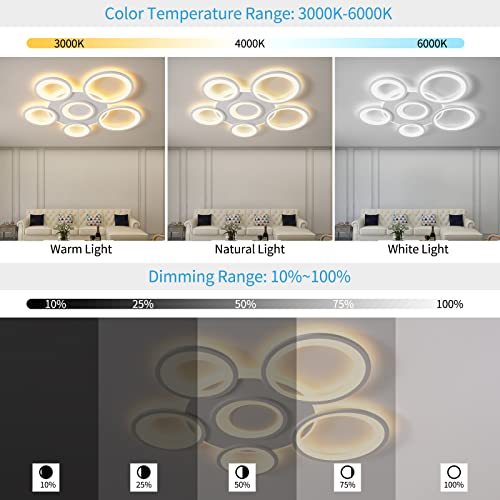 RUIBOOXIN Modern LED Ceiling Light 38.2in 90W Dimmable LED Ceiling Lights with Remote Control 6 Squares Frame Semi Flush Mount Ceiling Light Fixtures for Living Room Dining Room Bedroom Kitchen…