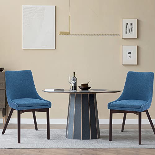 CangLong Upholstered Fabric Chairs and Solid Wood Legs for Kitchen Dining Bedroom Living Room, Set of 2, Blue