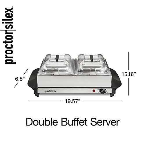Proctor Silex Buffet Server & Food Warmer, Adjustable Heat, for Parties, Holidays and Entertaining, Two 2.5 Quart Oven-Safe Chafing Dish Set, Stainless Steel