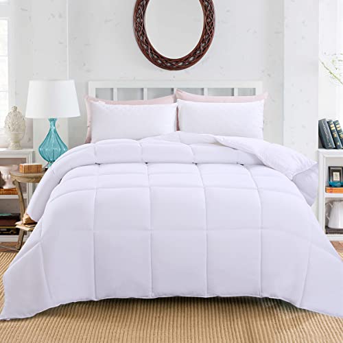 JURLYNE Full Lightweight Comforter - Reversible Duvet Insert with Corner Tabs - Breathable Fabric with Down Alternative Filling - All Season, White, 82 * 86inches