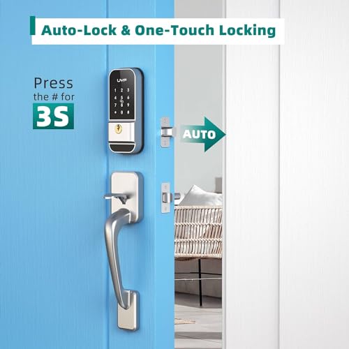 Keyless Entry Smart Door Lock with Handle Set,Front Door Keypad Lock,Electronic Deadbolt Door Lock,Auto Lock&Easy Installation,Digital Keypad Door Lock for Home Hotel Bedroom,Silver