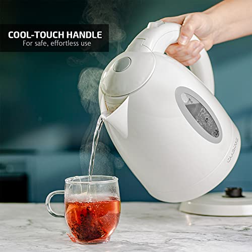 OVENTE Electric Kettle Hot Water Heater 1.7 Liter - BPA Free Fast Boiling Cordless Water Warmer - Auto Shut Off Instant Water Boiler for Coffee & Tea Pot - White KP72W