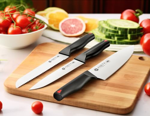 ASETY Knife Set, 15 PCS Kitchen knife Set with Bulti-in Sharpener Block, High Carbon Stainless Steel Knife Block Set, NSF Food Safe, Dishwasher Safe Knife Sets for Kitchen, Black, Gift Box