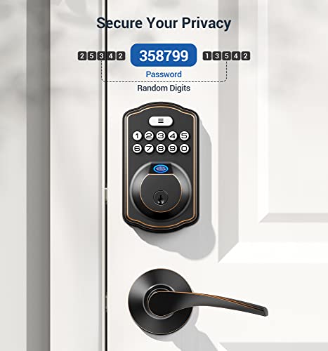 Veise Fingerprint Door Lock with 2 Lever Handles - Keyless Entry Door Lock with Handle, Electronic Keypad Deadbolt Front Door Lock Set, Auto Lock, 1 Touch Locking, Easy Installation, Oil Rubbed Bronze