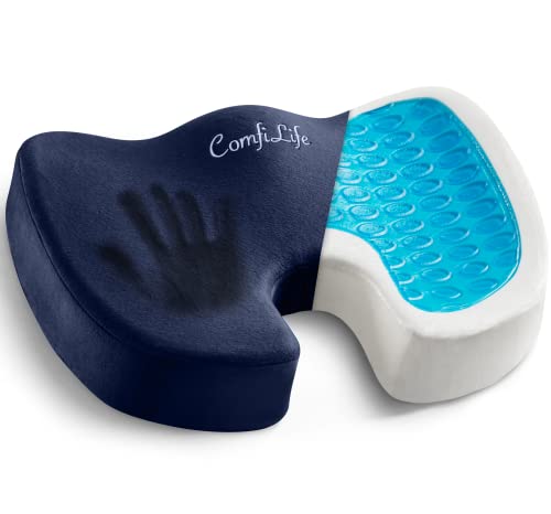 ComfiLife Gel Enhanced Seat Cushion – Non-Slip Orthopedic Gel & Memory Foam Coccyx Cushion for Tailbone Pain – Office Chair Car Seat Cushion – Sciatica & Back Pain Relief (Navy)