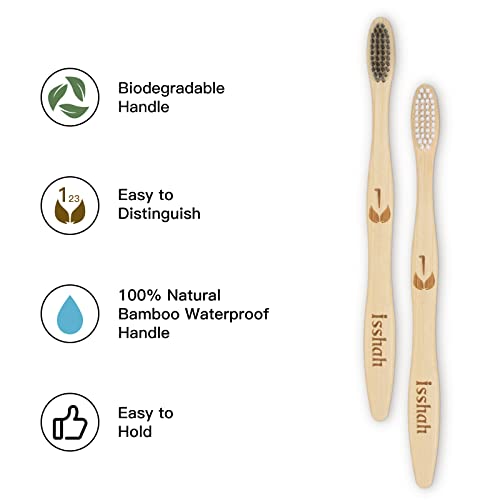 Isshah Biodegradable Eco-Friendly Natural Bamboo Charcoal Toothbrushes - 12 Count