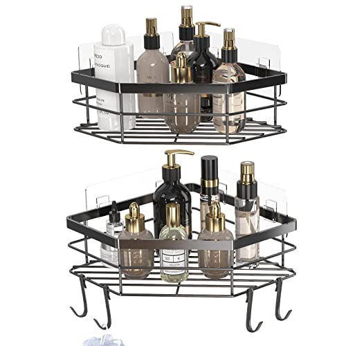 Harnidipa Corner Shower Organizer Sturdy 2-Pack Corner Shower Caddy with Adhesive and Hooks - Waterproof and Rustproof Shower Shelves