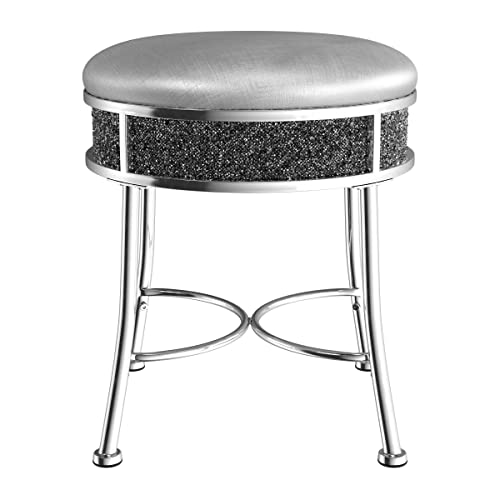 Hillsdale Furniture Roma Chrome 16-Inch Vanity Stool for Make up Room or Bathroom, Chrome