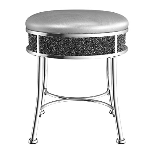 Hillsdale Furniture Roma Chrome 16-Inch Vanity Stool for Make up Room or Bathroom, Chrome