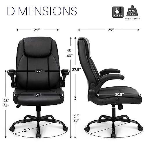 NEO CHAIR Ergonomic Office Chair PU Leather Executive Chair Padded Flip Up Armrest Computer Chair Adjustable Height High Back Lumbar Support Wheels Swivel for Gaming Desk Chair (Black)