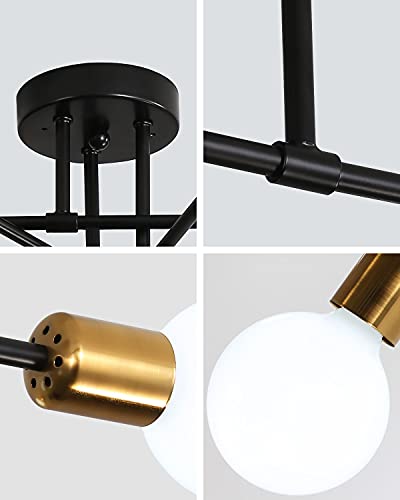 Biewalk Mid Century Sputnik Chandelier Light Fixture Semi Flush Mount Ceiling Light Black for Living Room, Kitchen, Bedroom, Dining Room (6 Light)