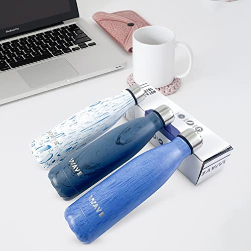 Double Wall Vacuum Insulated Water Bottle –17 Fl Oz –304 Stainless Steel Bottle – Colorful Powder Coated – Keeps Drinks Cold for 24 Hours and Hot for 18 – BPA-Free – Perfect for the Go (Dark Wooden)