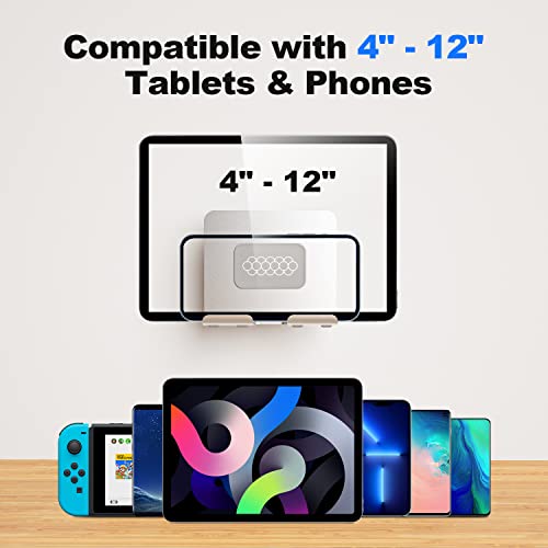 NA Wall Mount Phone Holder Adjustable Shower iPad Holder with 2Pcs Metal Adhesive Sticker, Aluminum Shower Phone Holder Compatible with Universal Cell Phone Tablet for Bathroom Kitchen Office Dorm