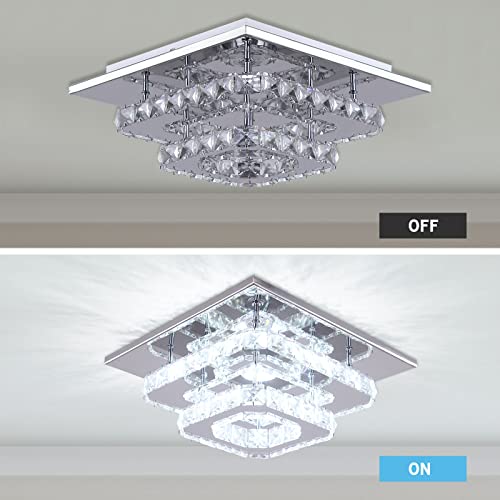 Cainjiazh Mini Chandelier LED Crystal Ceiling Light 2 Layers Flush Mount Ceiling Light Modern Chandelier Lighting for Hallway Staircase Kitchen Bathroom (Cool White)