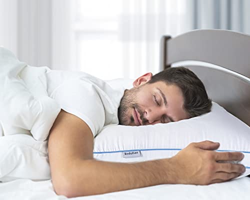 Bedufsar Bed Pillows for Sleeping, Queen Size Pillows Hotel Quality Set of 2, Firm and Supportive Gusseted Pillows for Side and Back Sleepers, Cooling Down Alternative Fluffy Soft Pillow (20x30 in)