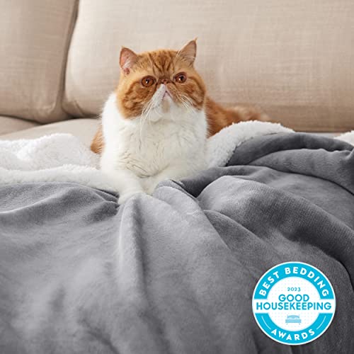 Bedsure Sherpa Fleece Throw Blanket for Couch - Thick and Warm Blanket for Winter, Soft and Fuzzy Throw Blanket for Sofa, Fall Throw Blanket, Grey, 50x60 Inches