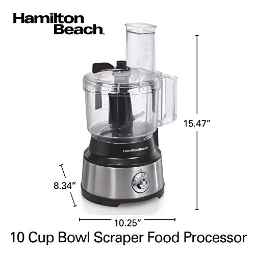 Hamilton Beach Food Processor & Vegetable Chopper for Slicing, Shredding, Mincing, and Puree, 10 Cups + Easy Clean Bowl Scraper, Stainless Steel (70730)