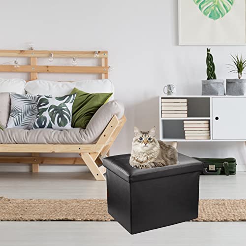 eMOUSE Storage Ottoman Folding Ottomans Footrest Ottoman for Living Room Bedroom Room Small Bench Storage Ottoman Cube Black L17W13H13IN