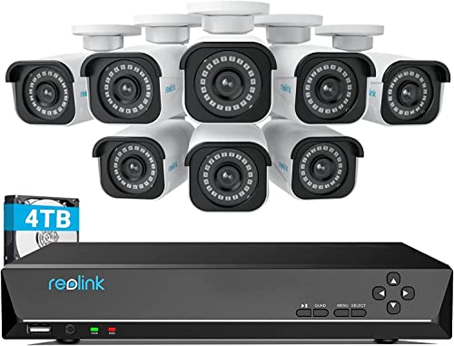 REOLINK 4K Security Camera System, RLK16-800B8 8pcs H.265 4K PoE Security Cameras Wired with Person Vehicle Detection, 8MP/4K 16CH NVR with 3TB HDD for 24-7 Recording
