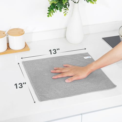 WEAWE Gray Microfiber Cleaning Cloth 13"x13", Ultra Soft Absorbent Microfiber Cleaning Rags for Housekeeping Cleaning Supplies, Lint Free Reusable Cleaning Cloths for House Washable, Pack of 12