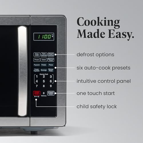 Farberware Countertop Microwave 1000 Watts, 1.1 cu ft - Microwave Oven With LED Lighting and Child Lock - Perfect for Apartments and Dorms - Easy Clean Stainless Steel