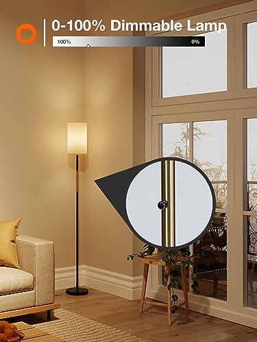 addlon Floor Lamps for Living Room, dimmable Floor lamp with Linen lampshade, Modern Standing Lamps, Bright Floor lamp for Bedroom and Office - Black