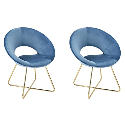 CangLong Modern Velvet Accent Upholstered Make-up Stool Home Office Guest Reception Dining Leisure Lounge Chairs with Golden Legs Set of 2, Blue 1