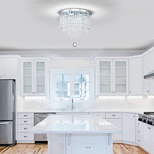 DSLITING Crystal Chandelier for Living Room Modern LED Chandelier Crystal Flush Mount Ceiling Light Crystal Chandelier for Bedroom Hallway Dinning Room Chandelier,Multicolor