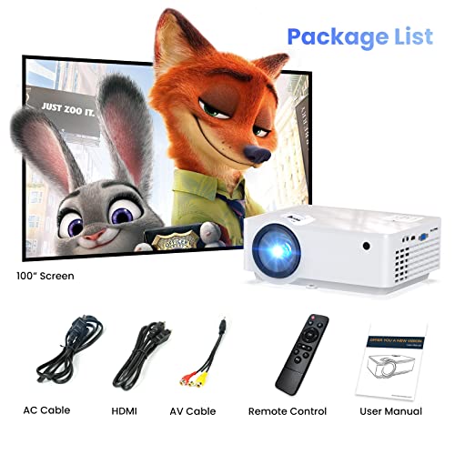 Groview Projector, 1080P Bluetooth Mini Projector with 100” Projector Screen, 9500 LUX Portable Outdoor Movie Projector for Phone, Compatible with VGA/HDMI/USB/SD/Laptop/Fire Stick/PS5
