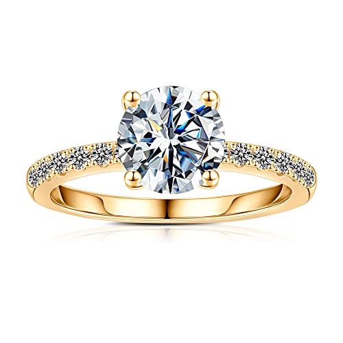 1.5CT Gold Moissanite Rings for Women, D Color VVS1 Clarity Brilliant Cut Classic Solitaire Moissanite Wedding Rings S925 Sterling Silver Four Prongs Moissanite Engagement Ring for Women Gifts(6.5#)