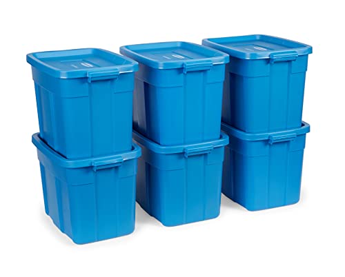 Rubbermaid Roughneck️ 18 Gallon Storage Totes, Pack of 6, Durable Stackable Storage Containers with Lids, Nestable Plastic Storage Bins for Heavy Tools, Sporting Equipment, Blankets, Heritage Blue