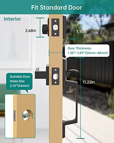UYF Front Door Handle Set, Exteriort Door Lock Set with Single Cylinder Deadbolt and Lever, Reversible Entry Handleset for Right and Left Handed,Matte Black