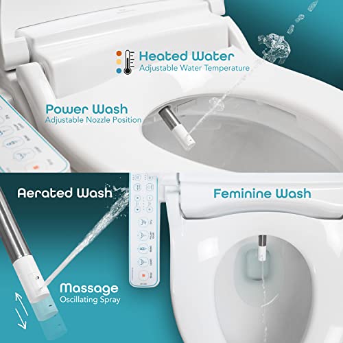 BidetMate 1000 Series Electric Bidet Heated Smart Toilet Seat with Heated Water, Side Control Panel, and Warm Air Dryer - Adjustable and Self-Cleaning - Multiple Wash Settings - Elongated