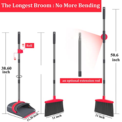 kelamayi New Upgrade Broom and Dustpan Set, Broom and Dustpan Set for Home, Broom Dustpan Set, Broom and Dustpan Combo for Office, Stand Up Broom and Dustpan (Red)