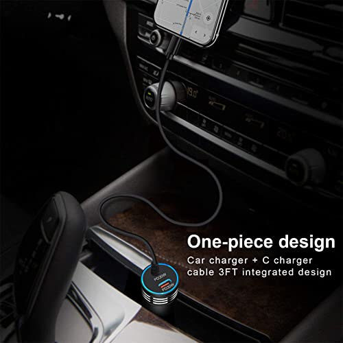 Android 60W USB Type C Car Charger Adapter Plug Fast Charging for Samsung Galaxy S23 Ultra/S23+/A14 5G/A54/A34/S22 Ultra/A13/A53/A23/A03S/A12, Type C Car Cigarette Lighter USB Charger USB C Cable 3FT