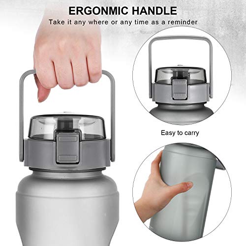 BOTTLE BOTTLE 64 OZ Gallon Motivational Water Bottle with Time Marker Straw & Protective Silicone Boot Workout Water Bottle for Adults and Kids Camping Half Gallon Water Jug (Gray)