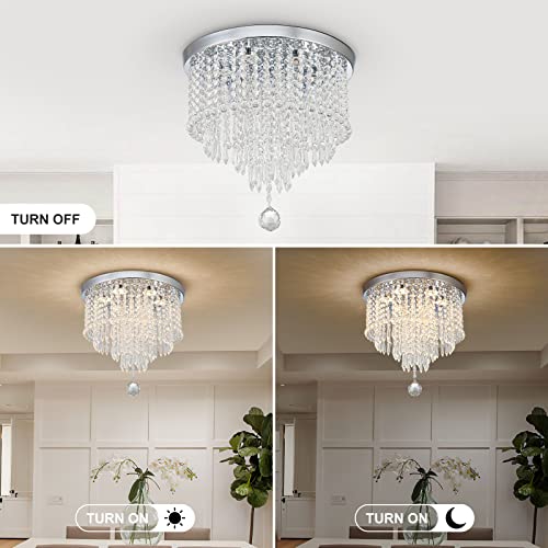 DSLITING Crystal Chandelier Ceiling Light Fixture Modern LED Chandelier 15.7'' Crystal Ceiling Light Small Flush Mount Chandelier Light Fixture for Bedroom Kitchen Dinning Room Living Room Chandelier