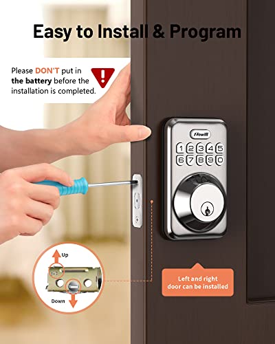 Keyless Entry Lock for Front Door, Zowill Electronic Keypad Deadbolt Smart Auto Lock, Anti-Peeping Password, 20 Customizable User Codes, IP54 Weatherproof, Easy to Install , Satin Nickel