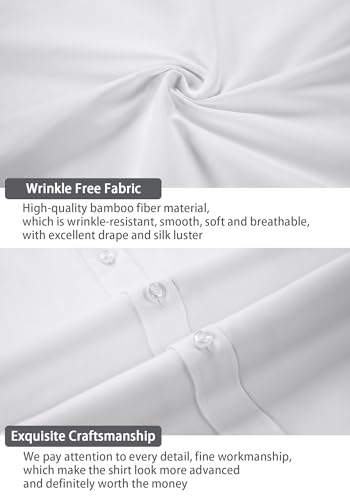 BONOW Dress Shirt for Men White Formal Full Sleeves Regular Fit Business Stretch Button Down Shirts S