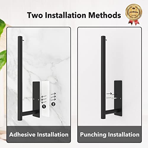 Paper Towel Holder Under Cabinet - Self-Adhesive or Drilling, Matte Black Paper Towel Holder Wall Mount, Towel Rack for Kitchen Organization and Storage, Stainless Steel Kitchen Paper Roll Holder