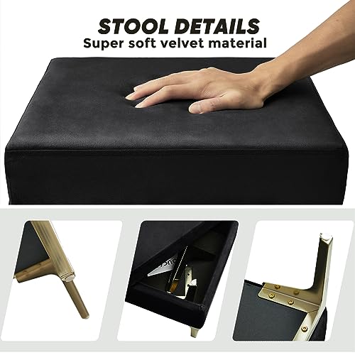 HOUCHICS SquareStorage Ottoman,Soft Footstool with Metal Legs,Black Ottoman Foot Rest for Living Room,Bed Room