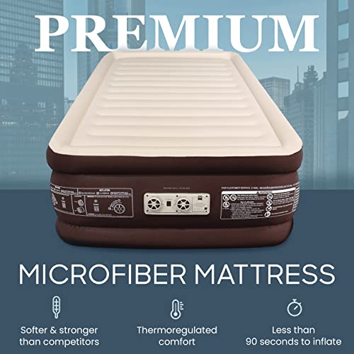Englander Queen Air Mattress with Built in Pump Raised - Double High, 600 LB Weight Capacity - Luxury Size Camping Mattress - Blow Up Floor Bed for Home - Microfiber, Waterproof Airbed with Patch Kit