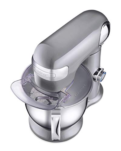 Cuisinart Stand Mixer, 12 Speeds, 5.5-Quart Mixing Bowl, Chef's Whisk, Flat Mixing Paddle, Dough Hook, and Splash Guard with Pour Spout, Silver Lining, SM-50BC, Silver Lining