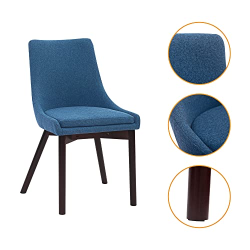 CangLong Upholstered Fabric Chairs and Solid Wood Legs for Kitchen Dining Bedroom Living Room, Set of 2, Blue