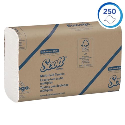 Scott® Multifold Paper Towels (01804), with Absorbency Pockets™, 9.2" x 9.4" sheets, White, (250 Sheets/Pack, 16 Packs/Case, 4,000 Sheets/Case)