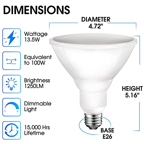 Energetic 1250LM Outdoor 12PK Par38 Led Flood Light Bulb, 5000K Daylight, 100W, Dimmable, CRI90, E26 Base, Waterproof Led Spotlight Bulb, UL Listed